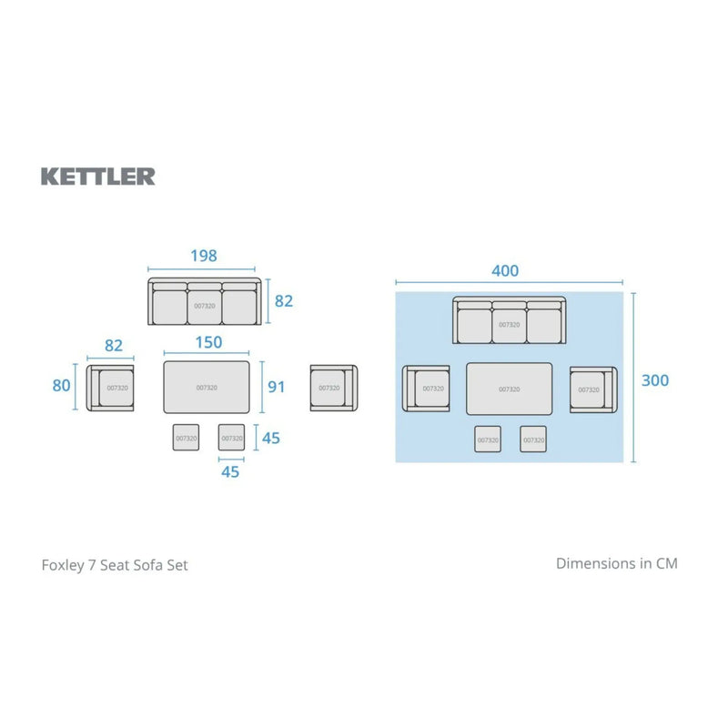 Kettler Foxley Garden Sofa Set 150x90cm High/Low Table Kettler