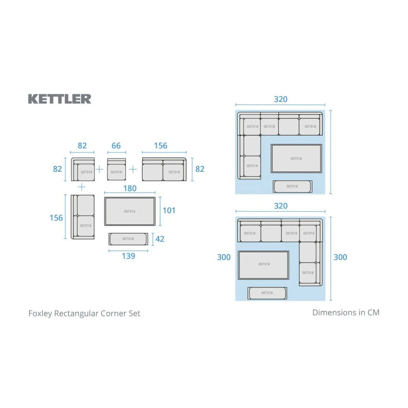 Kettler Foxley Rectangular Corner Set with 180x100cm High/Low Table Kettler