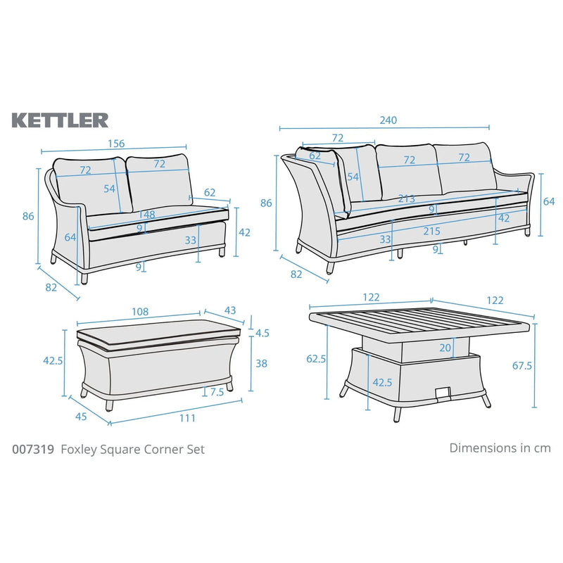 Kettler Foxley Square Corner Set with 120x120cm High/Low Table Kettler