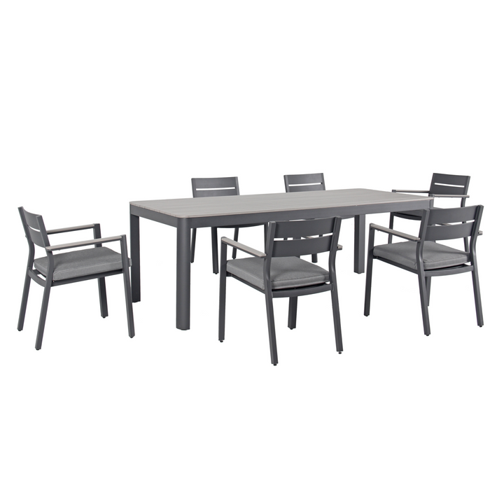 Kettler Gio 6 Seat Garden Dining Set Rectangle 220x93cm Aluminium Wood Effect Top with Grey Frame
