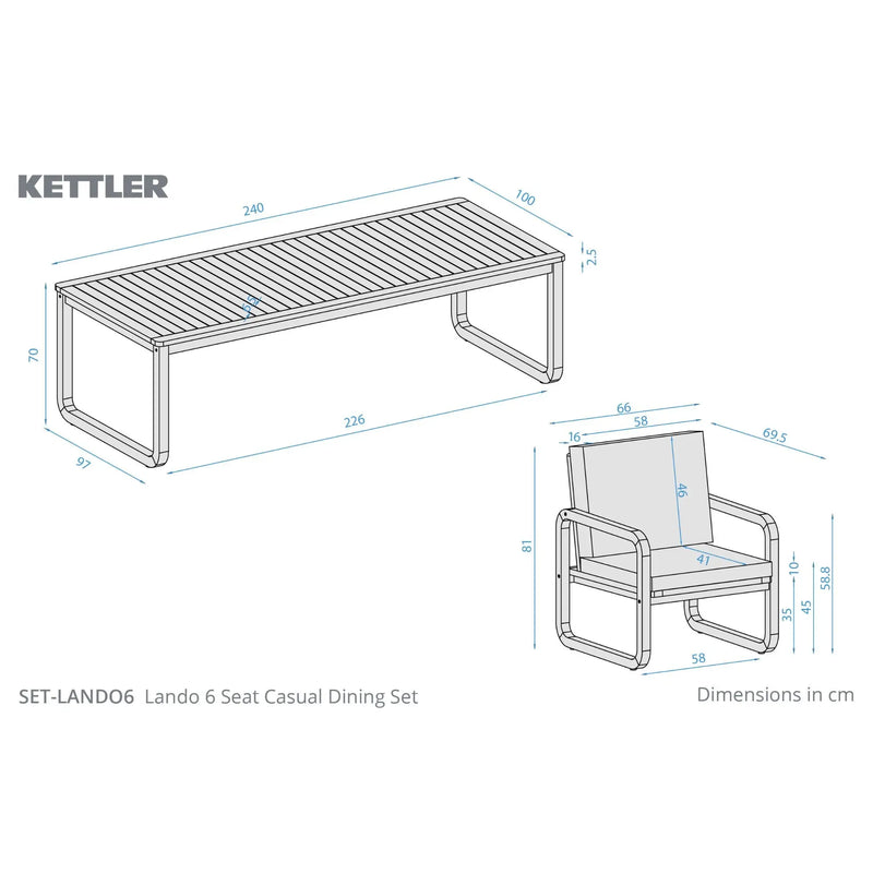 Kettler Lando 6 Seat Garden Dining Set - Acacia Wood - RainSafe Cushions Kettler
