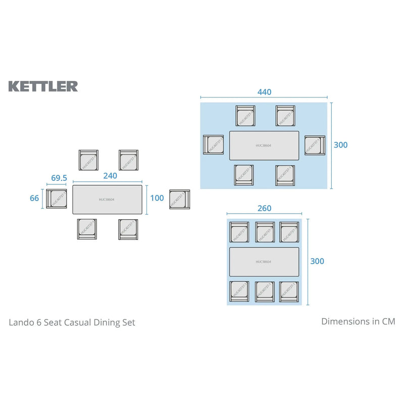 Kettler Lando 6 Seat Garden Dining Set - Acacia Wood - RainSafe Cushions Kettler
