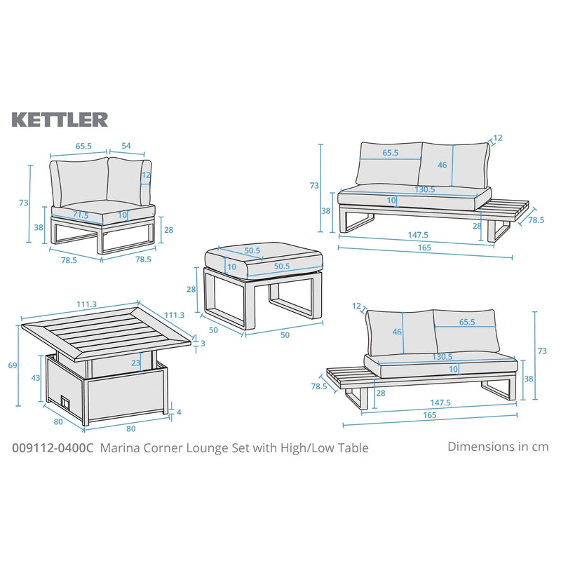 Kettler Marina Corner Lounge with High/Low Table Garden Furniture Set Kettler
