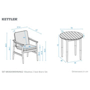 Kettler Meadow 2 Seat Garden Bistro Set - Acacia Wood - RainSafe Cushions Kettler