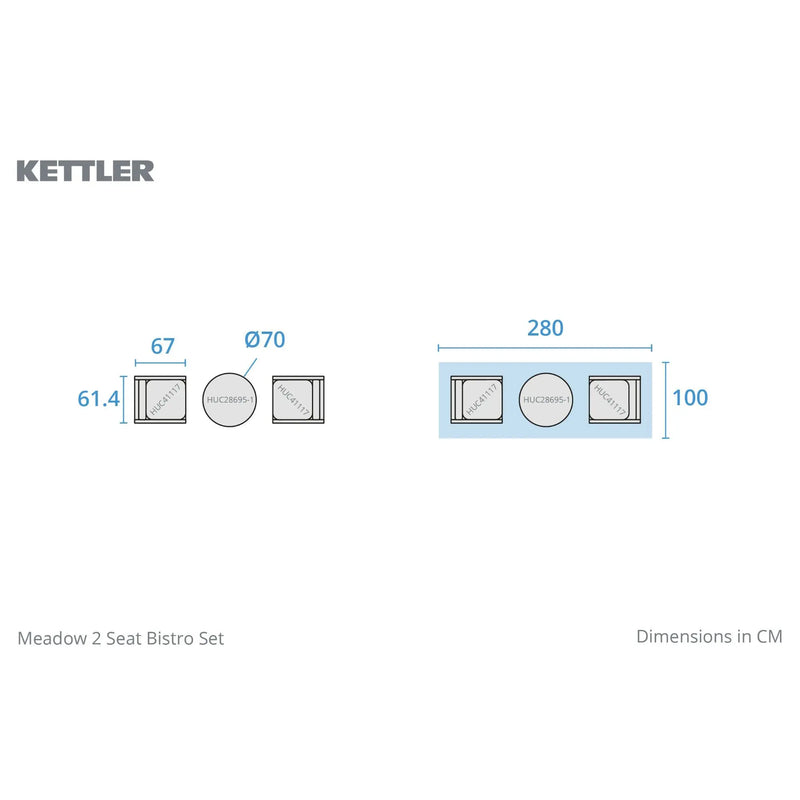 Kettler Meadow 2 Seat Garden Bistro Set - Acacia Wood - RainSafe Cushions Kettler
