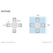 Kettler Meadow 4 Seat Garden Dining Set - Acacia Wood - RainSafe Cushions Kettler
