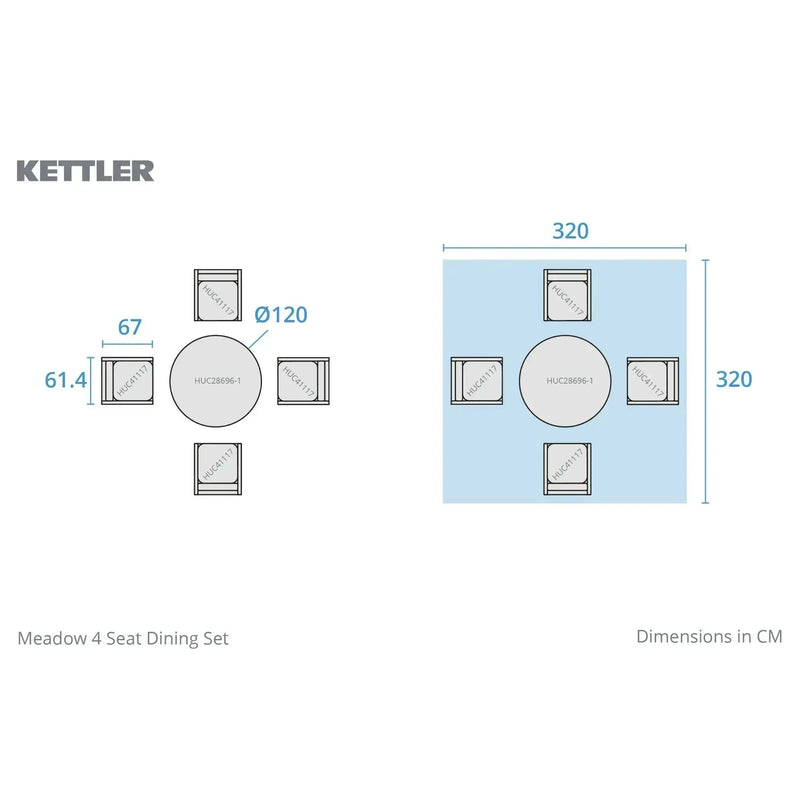 Kettler Meadow 4 Seat Garden Dining Set - Acacia Wood - RainSafe Cushions Kettler