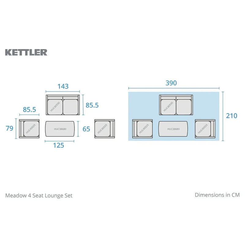 Kettler Meadow 4 Seat Garden Lounge Set - Acacia Wood - RainSafe Cushions Kettler