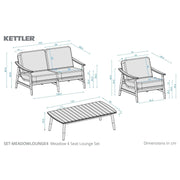 Kettler Meadow 4 Seat Garden Lounge Set - Acacia Wood - RainSafe Cushions Kettler