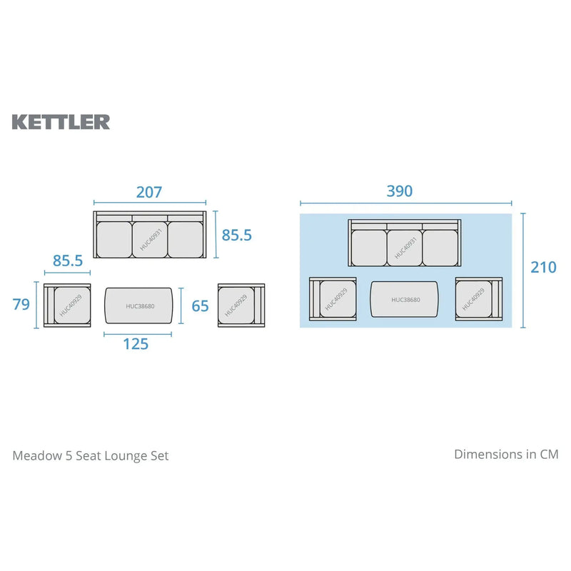 Kettler Meadow 5 Seat Garden Lounge Set - Acacia Wood - RainSafe Cushions Kettler