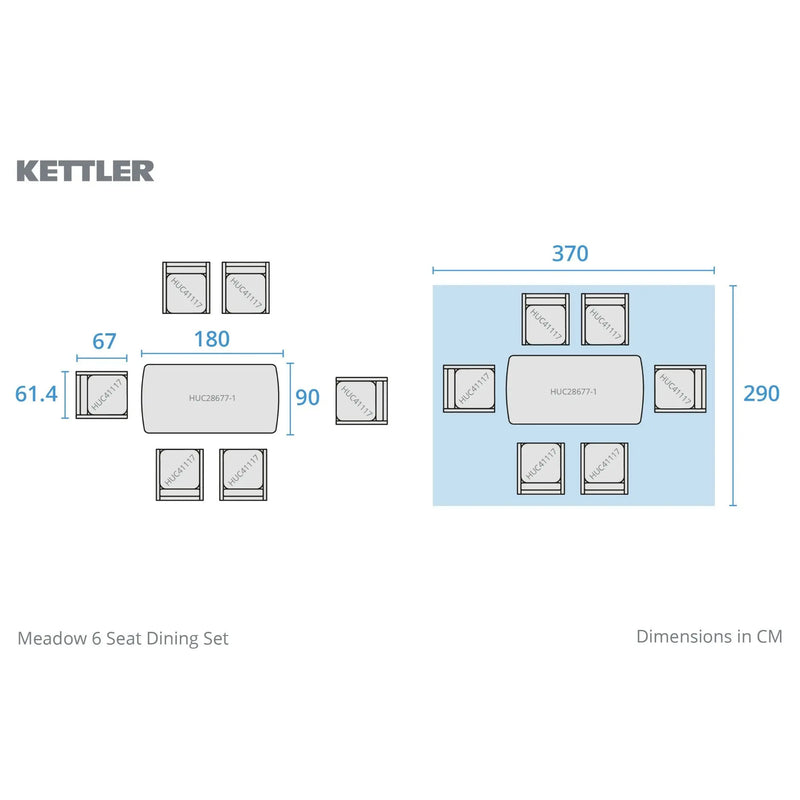 Kettler Meadow 6 Seat Garden Dining Set - Acacia Wood - RainSafe Cushions Kettler