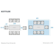 Kettler Meadow 8 Seat Garden Dining Set - Acacia Wood - RainSafe Cushions Kettler