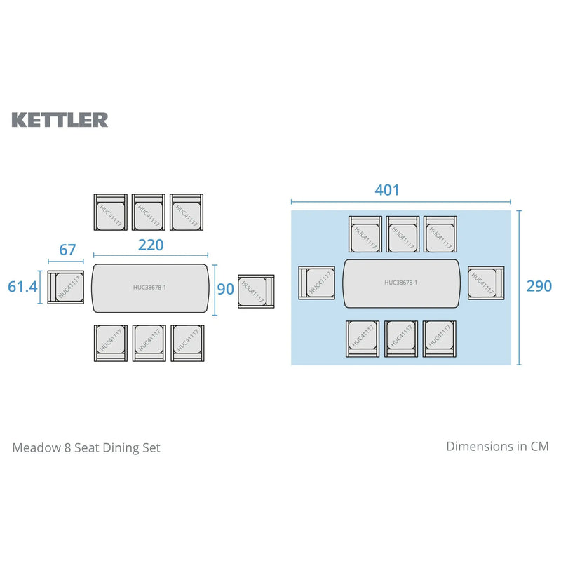 Kettler Meadow 8 Seat Garden Dining Set - Acacia Wood - RainSafe Cushions Kettler