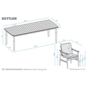 Kettler Meadow 8 Seat Garden Dining Set - Acacia Wood - RainSafe Cushions Kettler