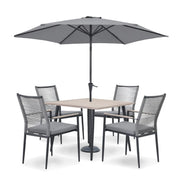 Kettler Merano 4 Seat Garden Dining Set - Parasol - RainSafe Cushions - Grey Kettler