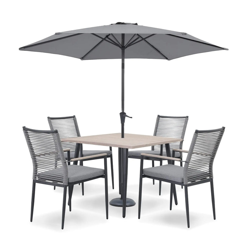 Kettler Merano 4 Seat Garden Dining Set - Parasol - RainSafe Cushions - Grey Kettler