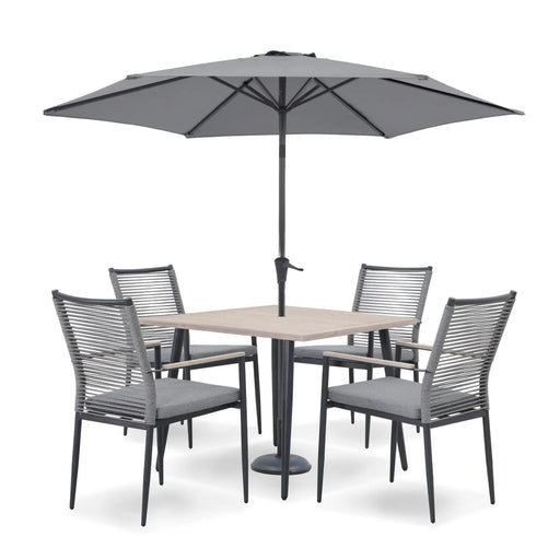 Kettler Merano 4 Seat Garden Dining Set - Parasol - RainSafe Cushions - Grey Kettler