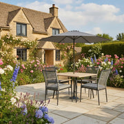 Kettler Merano 4 Seat Garden Dining Set - Parasol - RainSafe Cushions - Grey Kettler