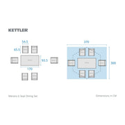 Kettler Merano 6 Seat Garden Dining Set - Parasol - RainSafe Cushions - Grey Kettler
