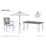Kettler Merano 6 Seat Garden Dining Set - Parasol - RainSafe Cushions - Grey Kettler
