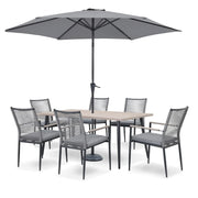 Kettler Merano 6 Seat Garden Dining Set - Parasol - RainSafe Cushions - Grey Kettler