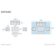 Kettler Merano 7 Seat Garden Sofa Set - High/Low RainSafe Cushions Kettler
