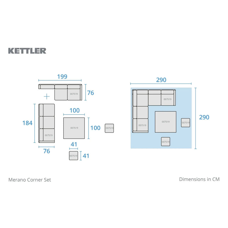 Kettler Merano Garden Corner Set - High/Low Table - RainSafe Cushions Kettler