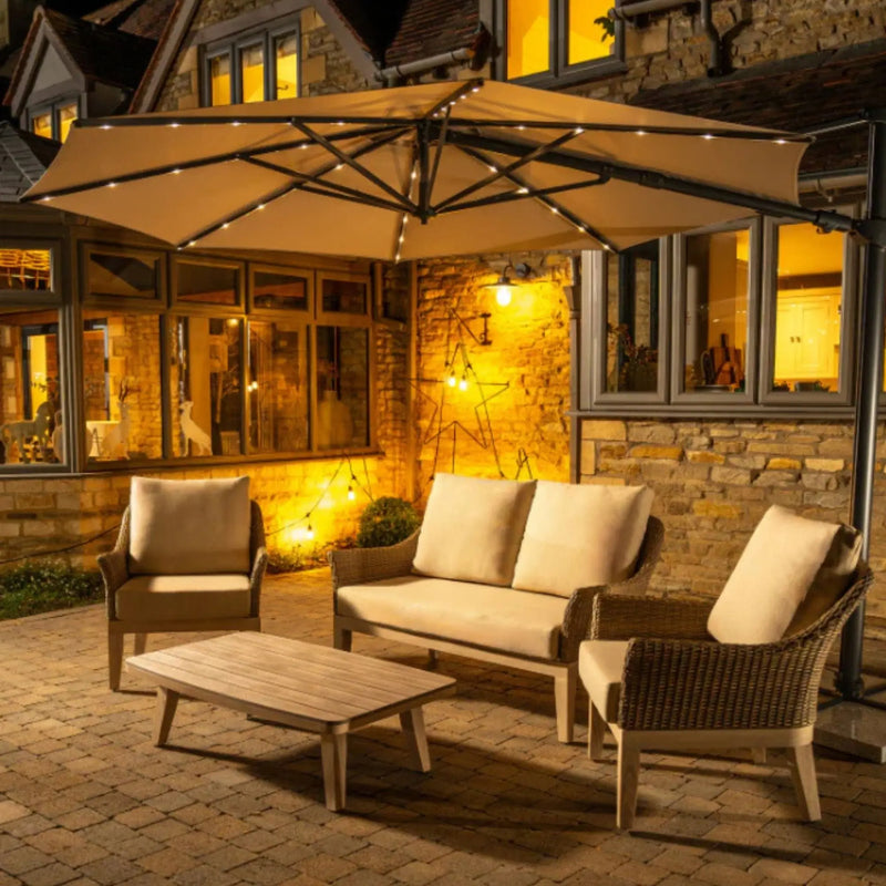 Kettler Orion 3.0m Round Canopy LED Cantilever Parasol with Side Tilt, Granite Base & Night Cover - Grey Frame Kettler