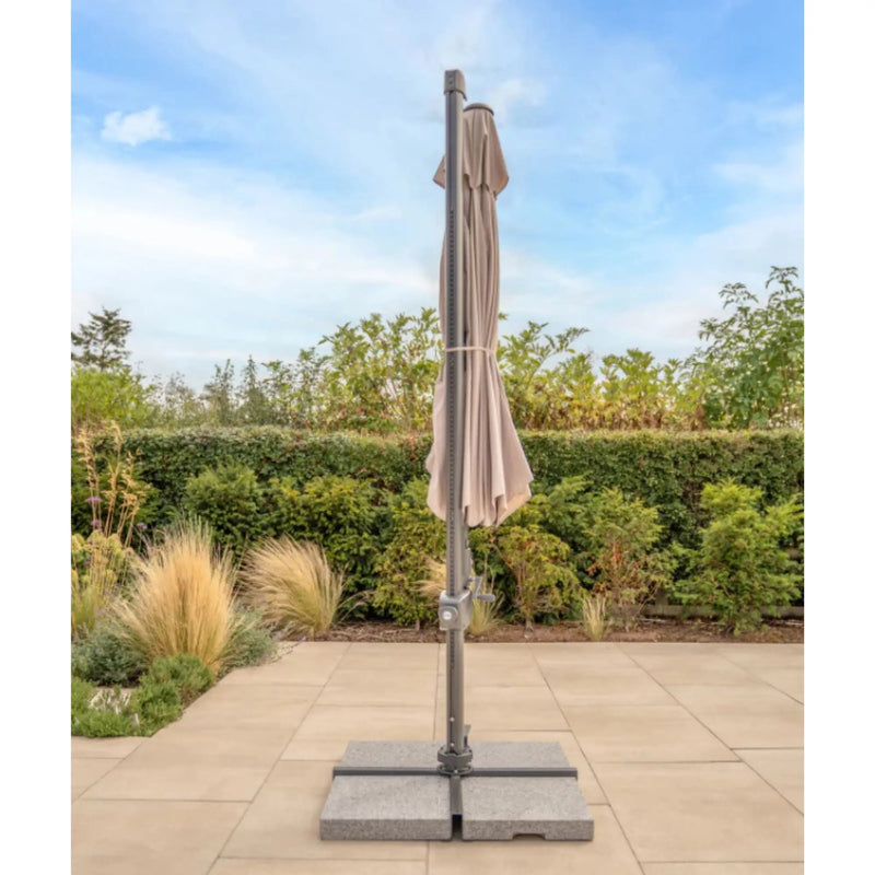 Kettler Orion 3.0m Round Canopy LED Cantilever Parasol with Side Tilt, Granite Base & Night Cover - Grey Frame Kettler