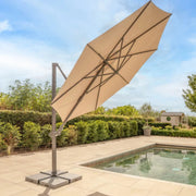 Kettler Orion 3.0m Round Canopy LED Cantilever Parasol with Side Tilt, Granite Base & Night Cover - Grey Frame Kettler