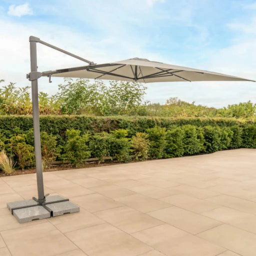 Kettler Orion 3.0m Square Stone Canopy LED Cantilever Parasol with Side Tilt, Granite Base & Night Cover Kettler