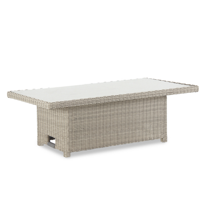 Kettler Palma Signature Right Hand Corner Sofa with Glass Top High Low Table | White Wash Rattan | Taupe Cushion