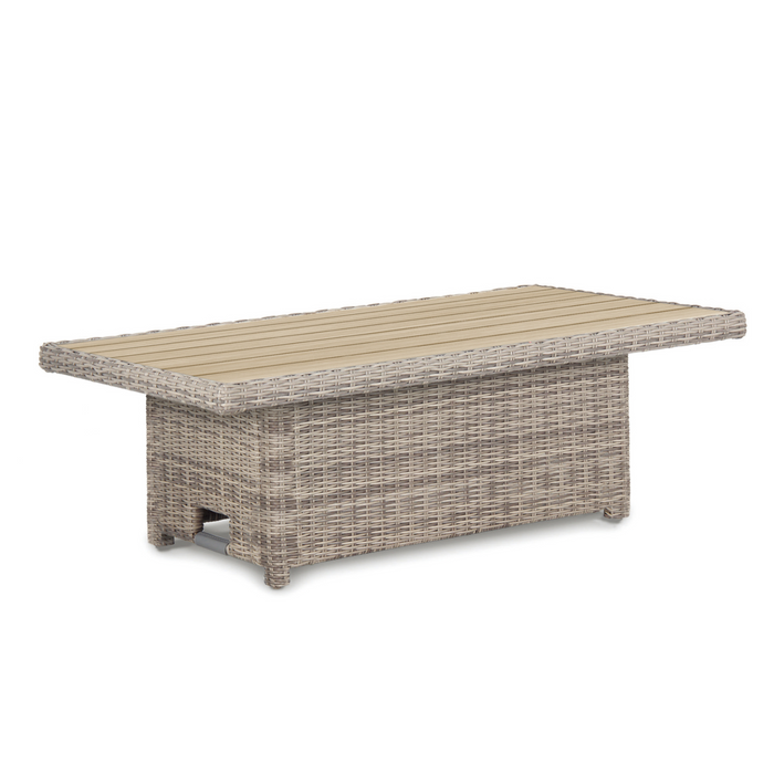 Kettler Palma Signature Right Hand Corner Sofa with Slat Top High Low Table | Oyster Rattan | Stone Cushion