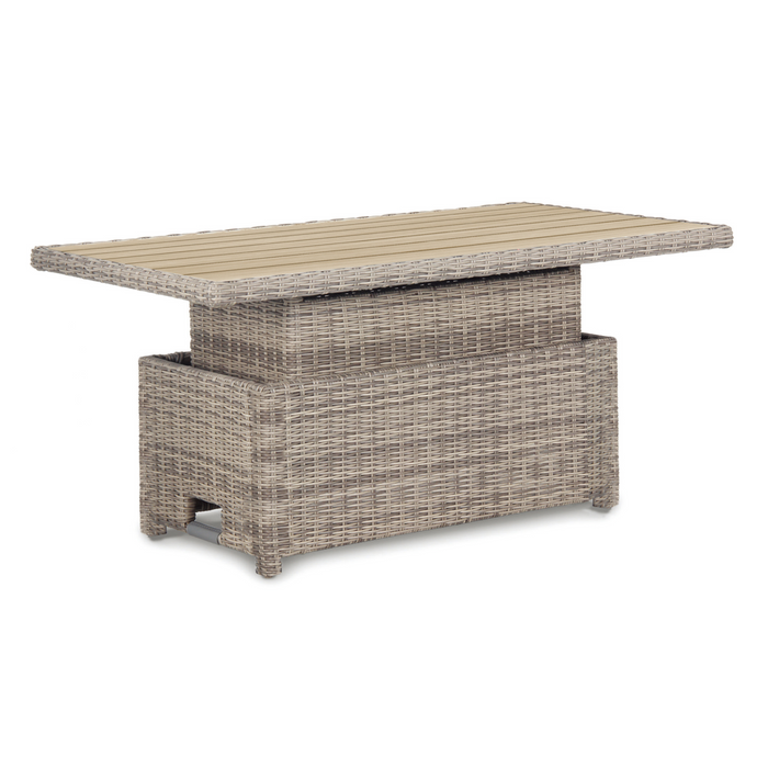 Kettler Palma Signature Right Hand Corner Sofa with Slat Top High Low Table | Oyster Rattan | Stone Cushion