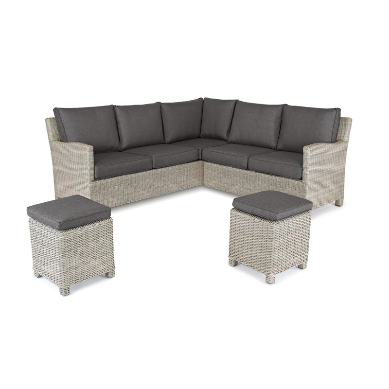 Kettler Palma Signature Mini Corner Sofa with Grey Taupe Cushion No Table | Whitewash Rattan Kettler