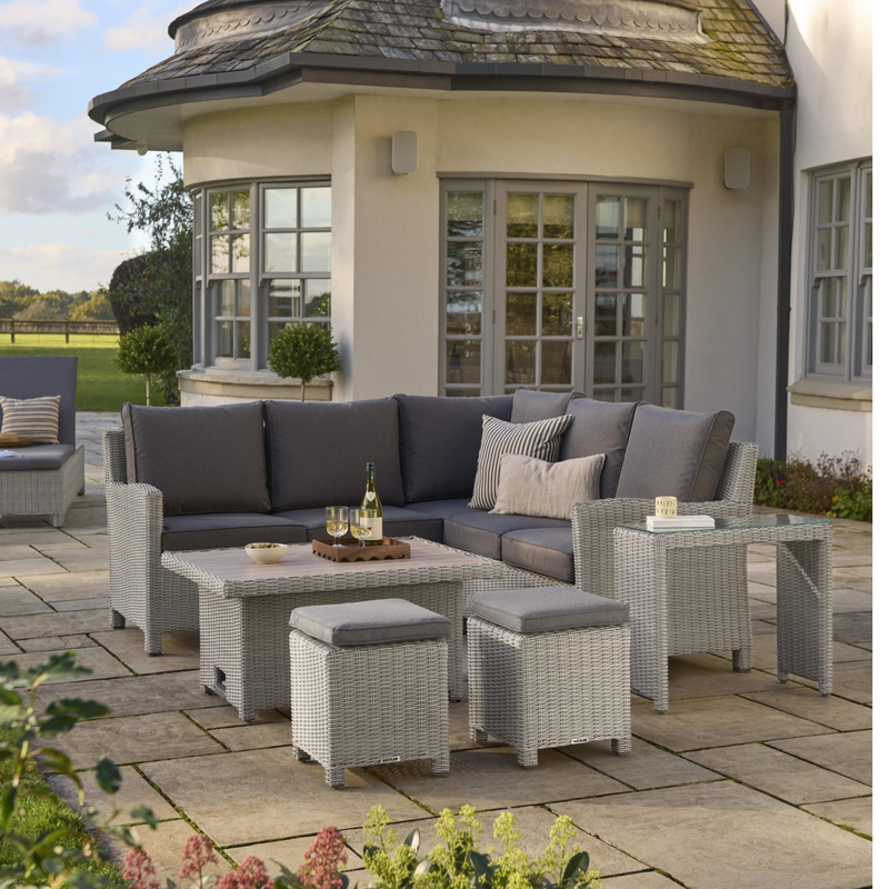 Kettler Palma Signature Mini Corner Sofa with Grey Taupe Cushion No Table | Whitewash Rattan Kettler