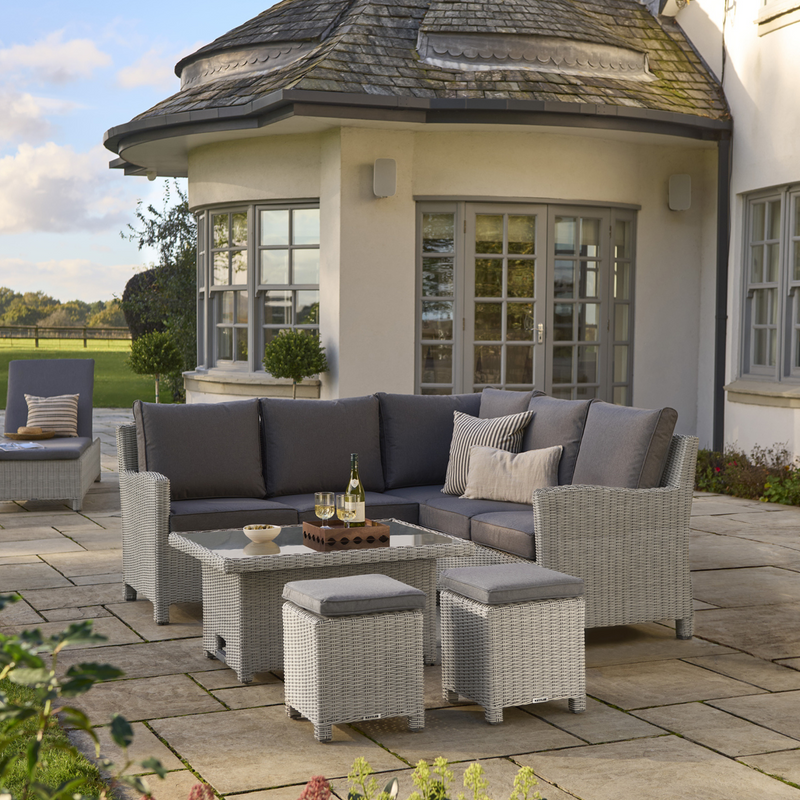 Kettler Palma Signature Mini Corner Sofa with Grey Taupe Cushion No Table | Whitewash Rattan Kettler