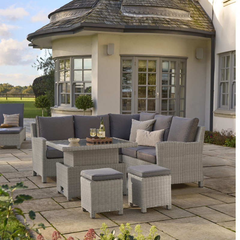 Kettler Palma Signature Mini Corner Sofa with Grey Taupe Cushion No Table | Whitewash Rattan Kettler