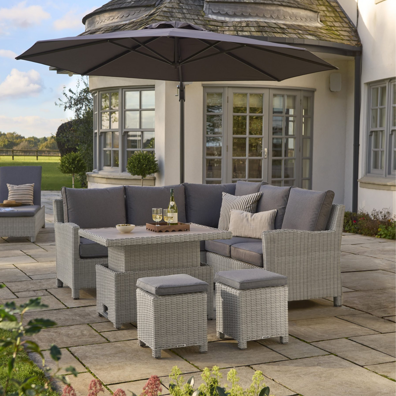 Kettler Palma Signature Mini Corner Sofa with Grey Taupe Cushion No Table | Whitewash Rattan Kettler