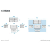 Kettler Tudor 5 Seat Garden Lounge Set High/Low Table - RainSafe Cushions Kettler