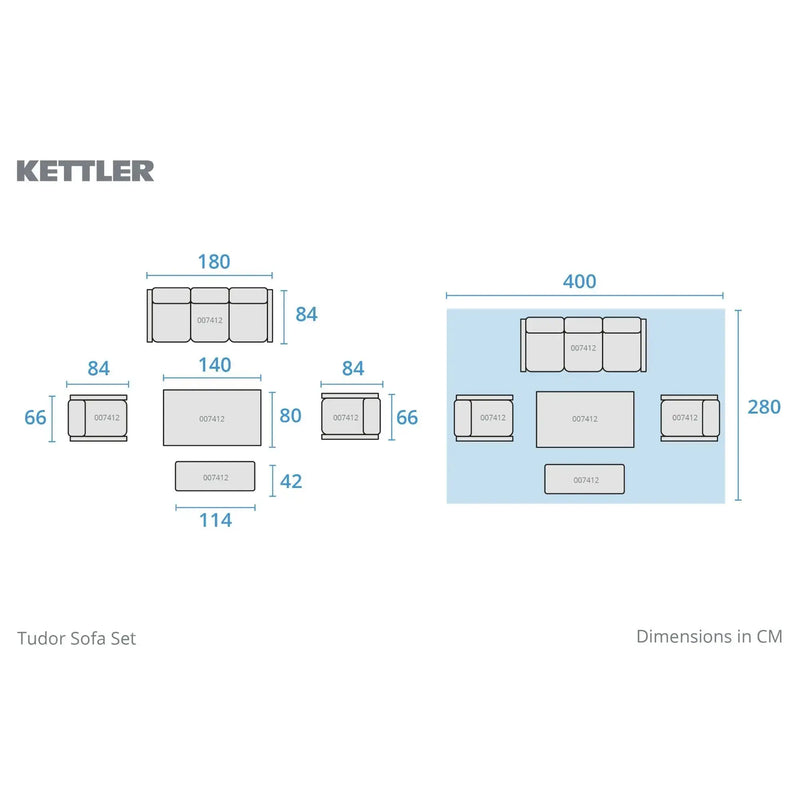 Kettler Tudor 5 Seat Garden Lounge Set High/Low Table - RainSafe Cushions Kettler