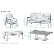 Kettler Tudor 5 Seat Garden Lounge Set High/Low Table - RainSafe Cushions Kettler