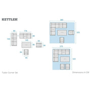 Kettler Tudor Garden Corner Set Right Hand High/Low Table - RainSafe Cushions Kettler