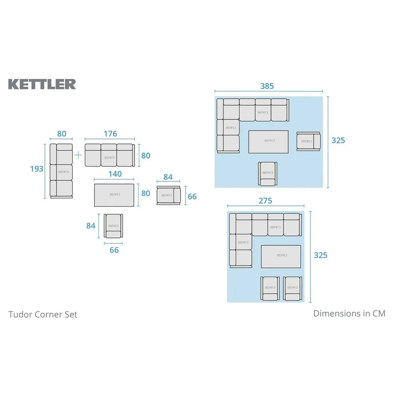 Kettler Tudor Garden Corner Set Right Hand High/Low Table - RainSafe Cushions Kettler