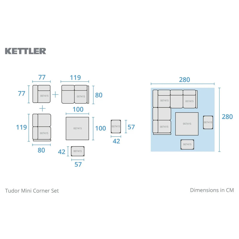 Kettler Tudor Garden Mini Corner Set - High/Low Table - RainSafe Cushions Kettler