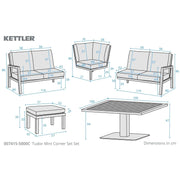 Kettler Tudor Garden Mini Corner Set - High/Low Table - RainSafe Cushions Kettler