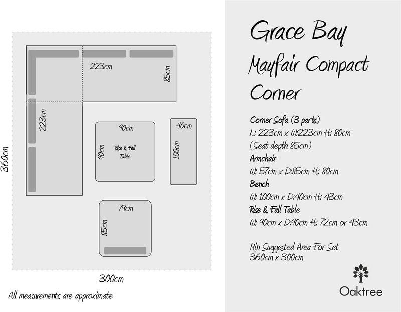 Mayfair Outdoor Compact Corner Sofa Lounging Dining Set with Rise & Fall Table Grace Bay