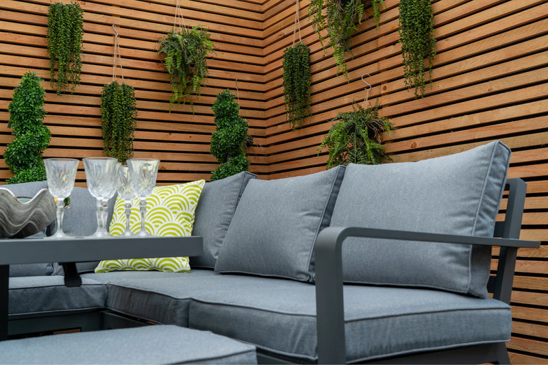 Mayfair Outdoor Compact Corner Sofa Lounging Dining Set with Rise & Fall Table Grace Bay