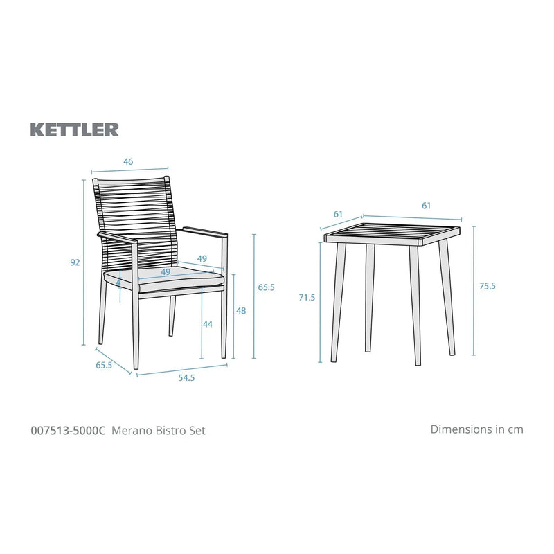 Kettler Merano Garden Bistro Set with 60x60cm Square Table Kettler