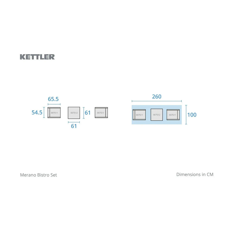 Kettler Merano Garden Bistro Set with 60x60cm Square Table Kettler